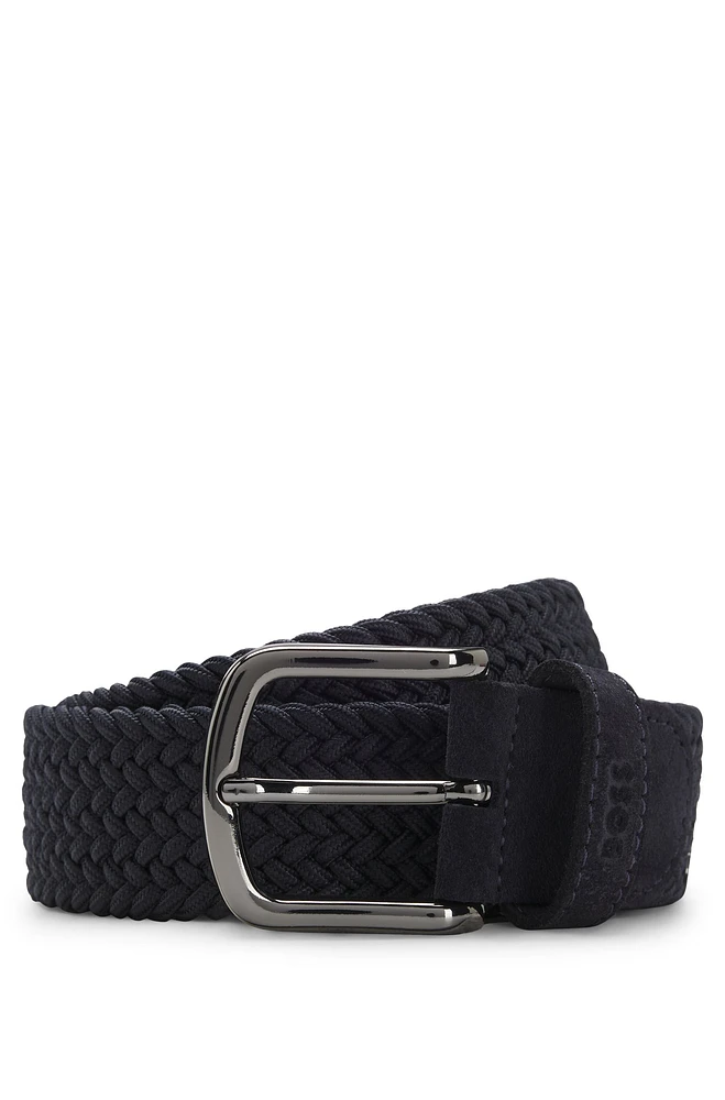Woven belt with leather trims