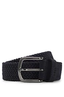 Woven belt with leather trims