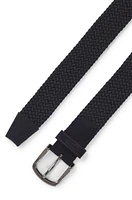 Woven belt with leather trims