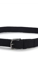 Woven belt with leather trims
