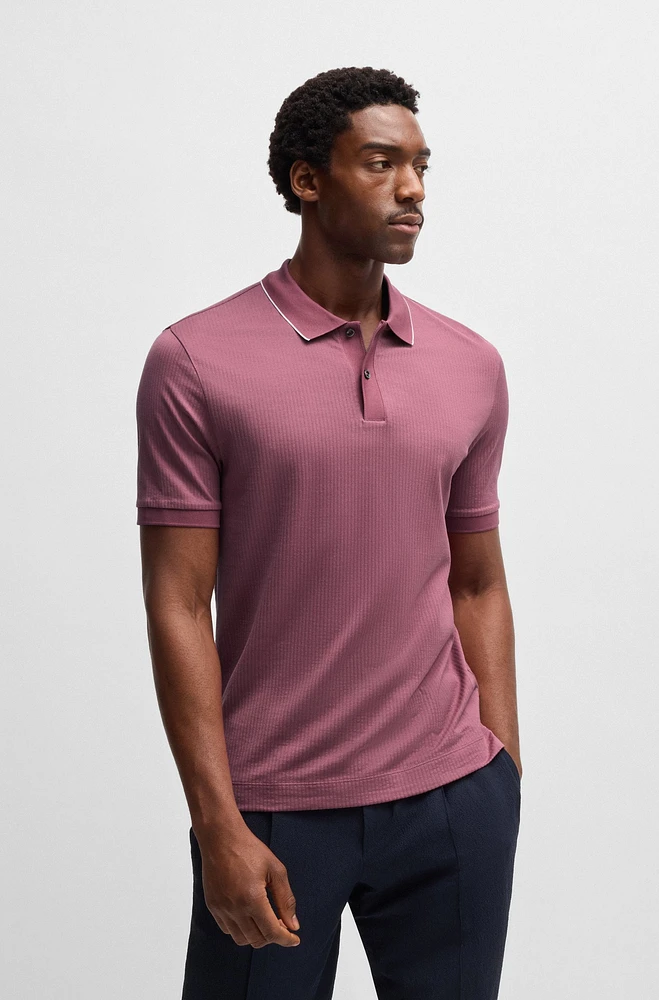 Cotton-silk polo shirt with stripe structure