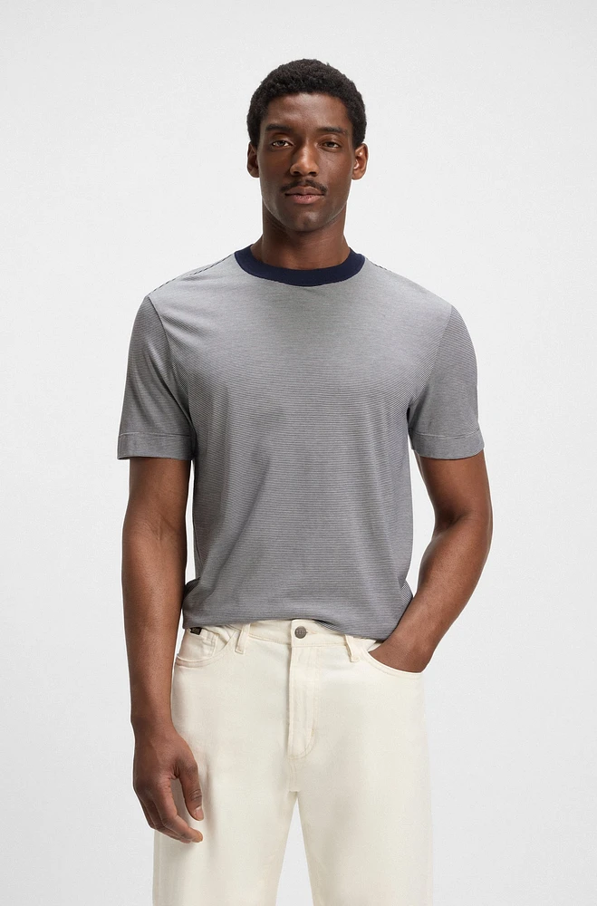 Cotton-silk T-shirt with fineline stripes