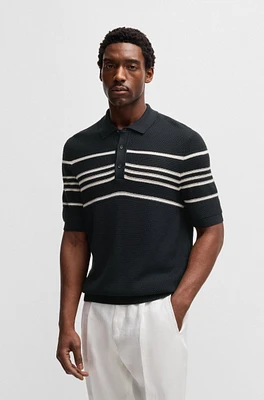 Knit polo silk and cotton with stripe details