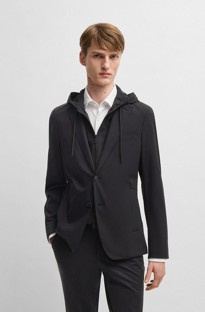 Slim-fit jacket with removable hooded inner