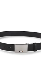 Reversible leather belt with plaque buckle