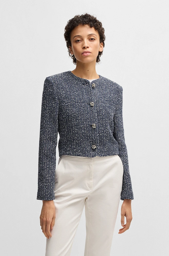Collarless jacket two-tone tweed
