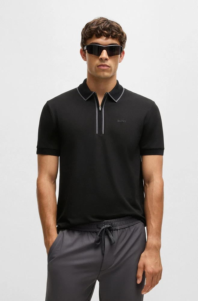 Stretch-cotton polo shirt with contrast stripes