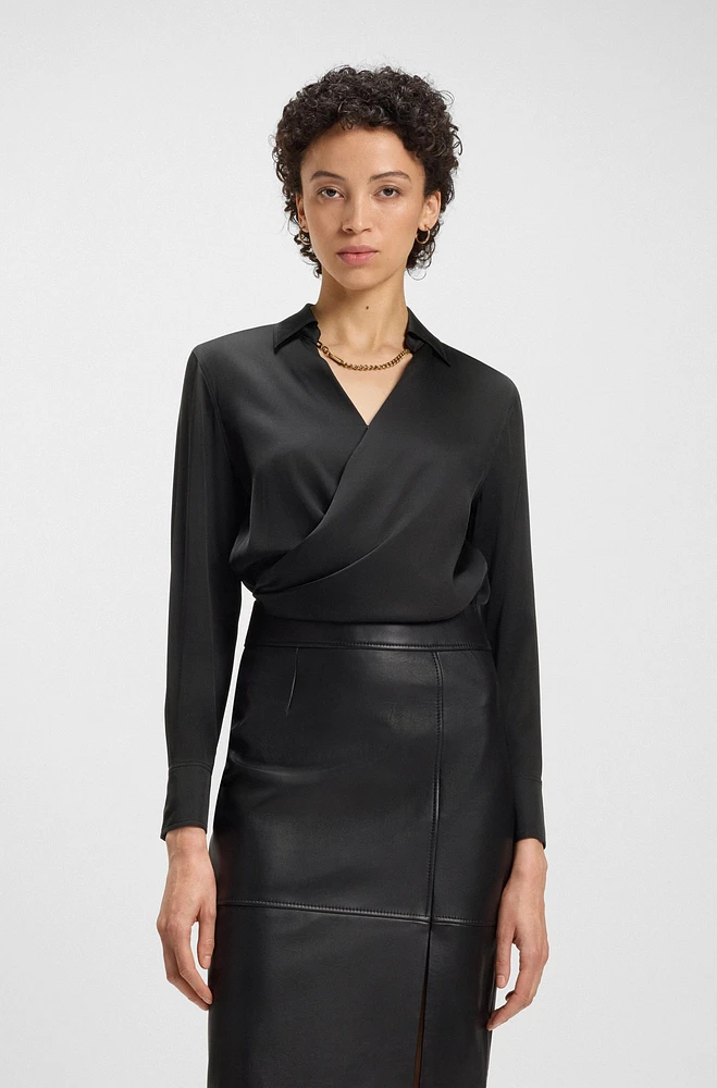 Wrap-front blouse stretch silk