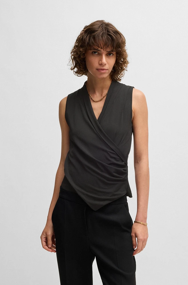 Sleeveless wrap-front top stretch crepe