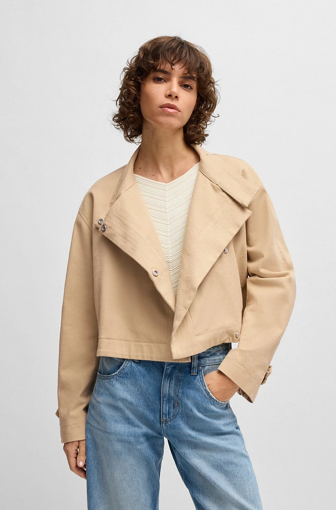Stand-collar blazer stretch-cotton twill