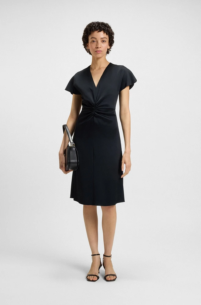 V-neck dress with gathered waistband