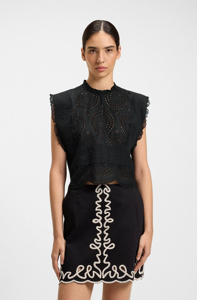 Regular-fit blouse cotton broderie with pleat details