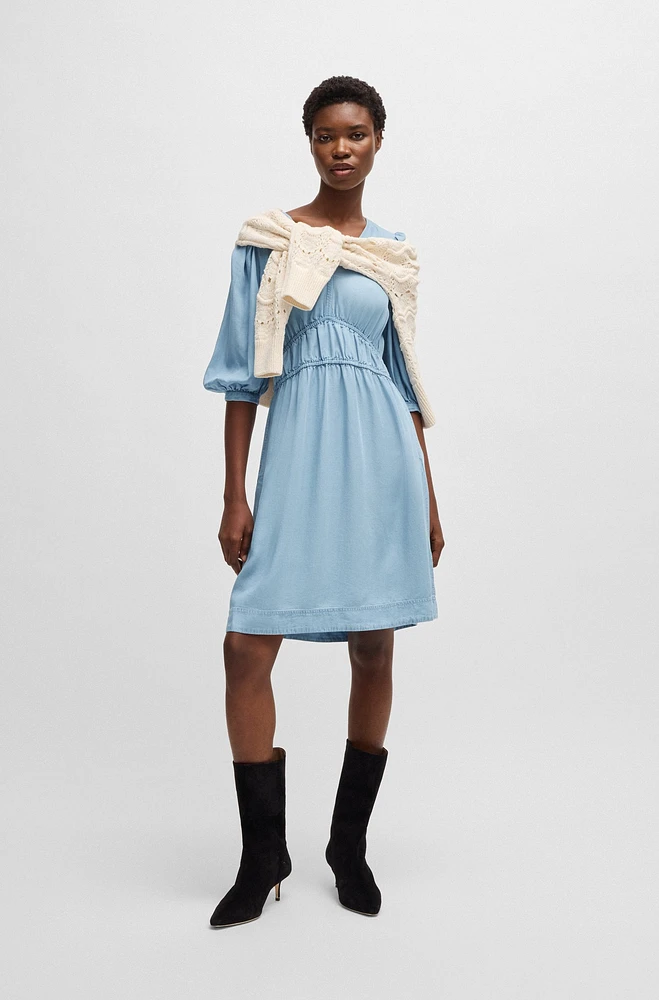 Puff-sleeve dress with elasticated waist