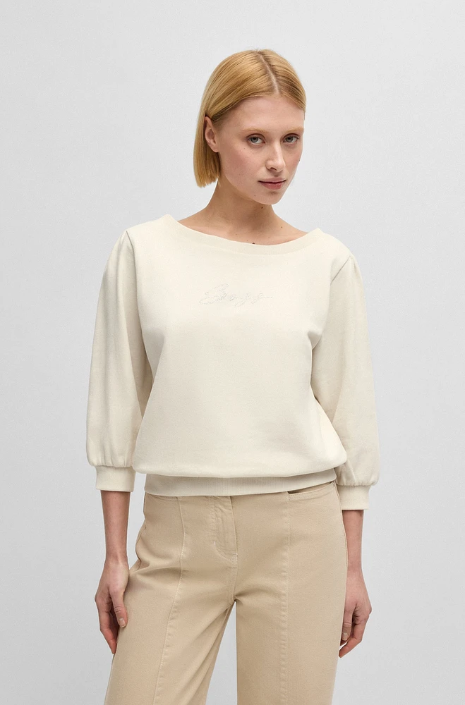 Cotton-terry sweatshirt with crystal-trimmed logo
