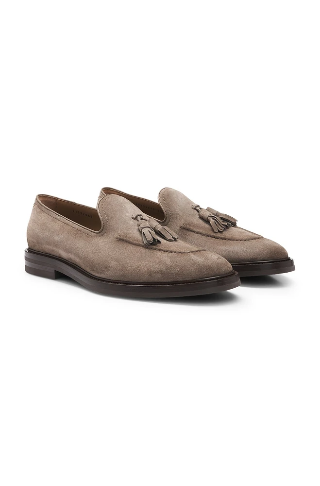 Suede loafers with tassel trim