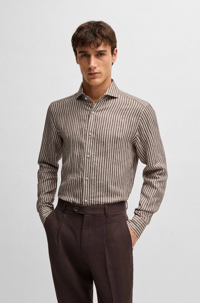 Regular-fit shirt striped Italian-made linen