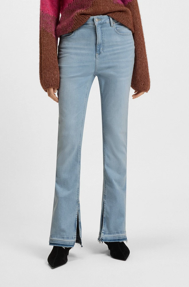 Bootcut jeans blue stretch denim with slit hems
