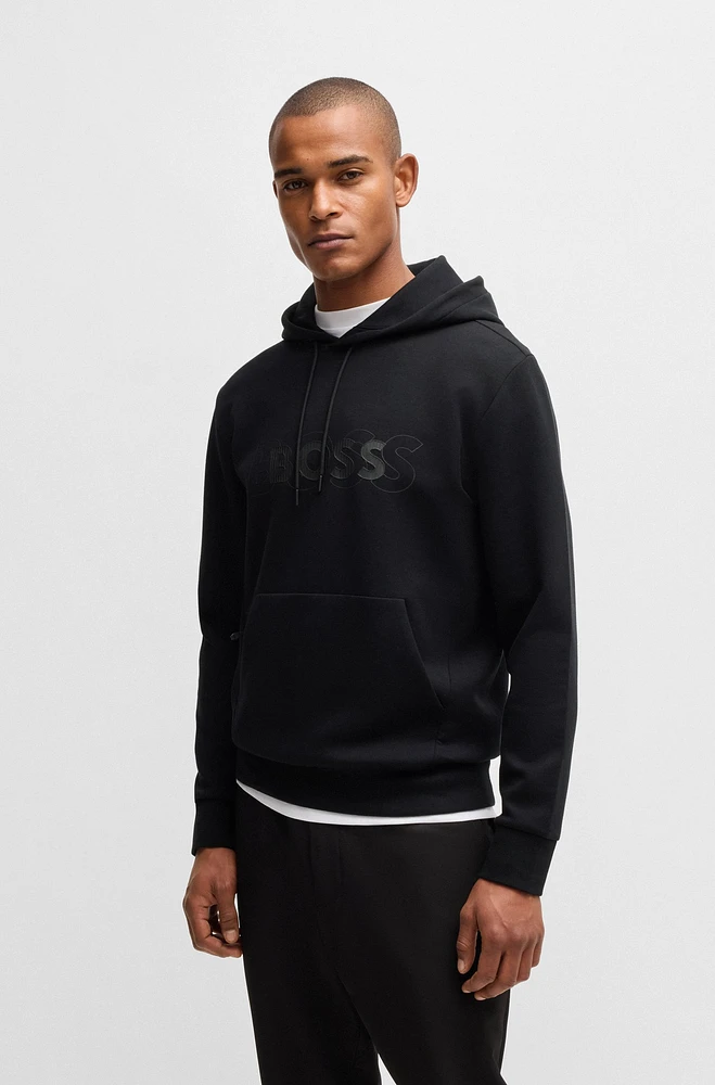 Stretch-cotton hoodie with layered logo