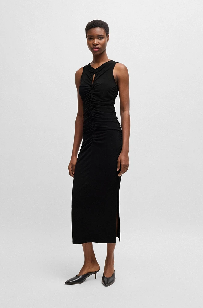 Jersey dress with gathering and cut-out detail
