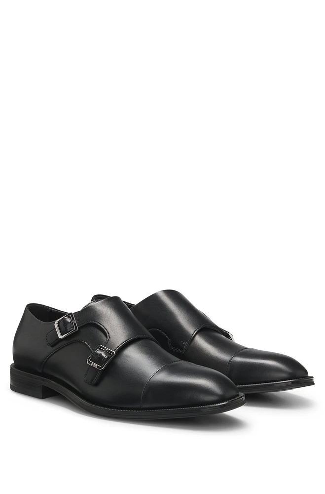 Leather double-monk shoes with cap toe