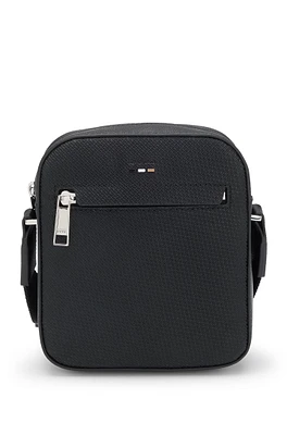 Reporter bag in faux leather with monogram-embossed panels