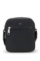 Reporter bag in faux leather with monogram-embossed panels