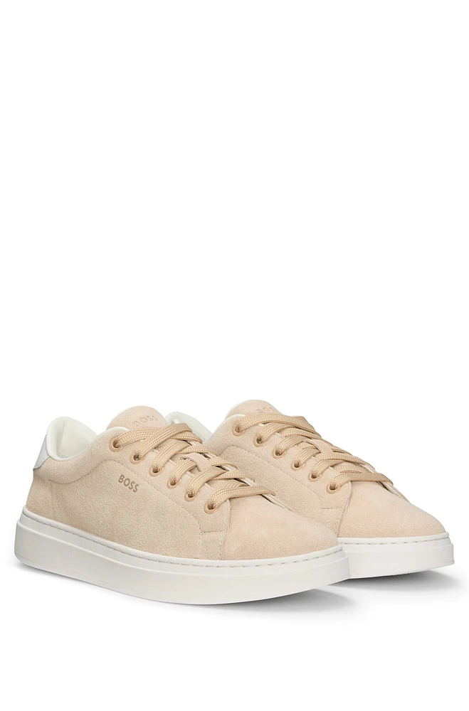 Suede trainers with leather backtab