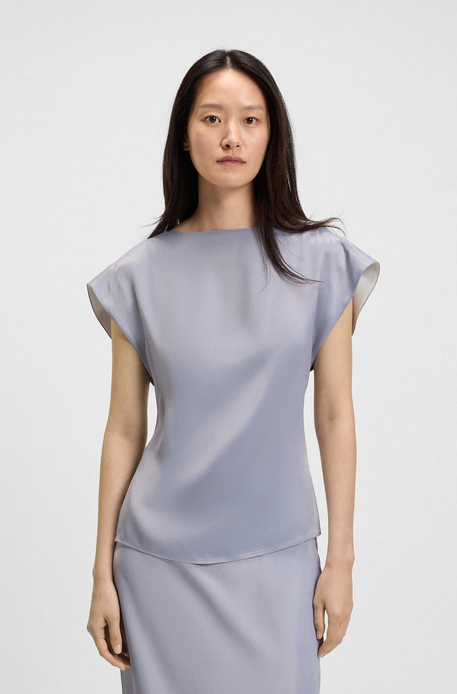 Slim-fit satin blouse with draped neckline