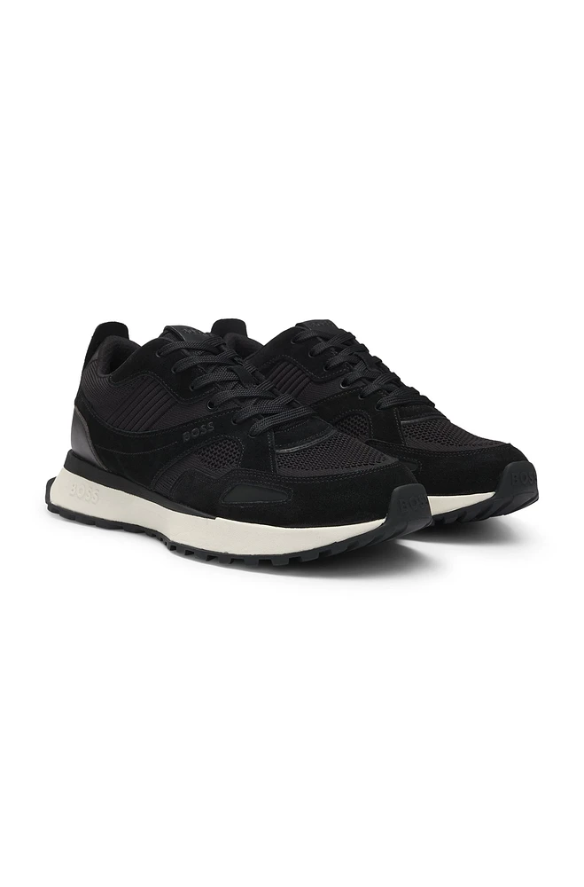 Trainers with knit and burnished-leather trims