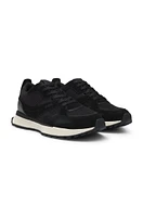 Trainers with knit and burnished-leather trims
