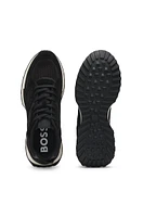 Trainers with knit and burnished-leather trims