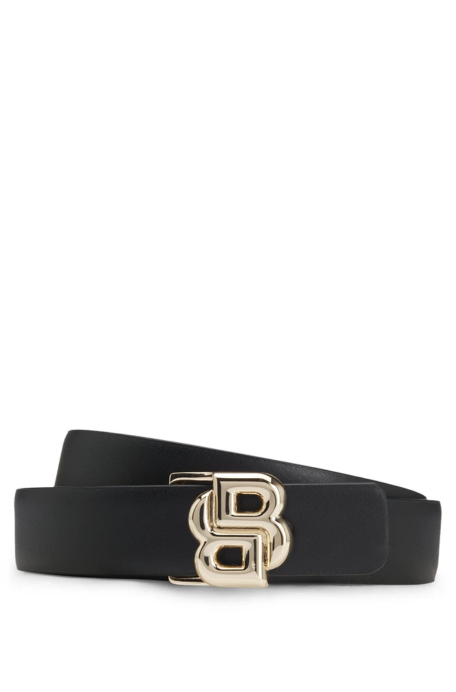 Reversible leather belt with monogram buckle