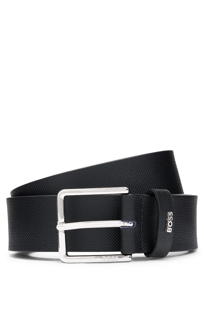 Structured-leather belt with logo keeper