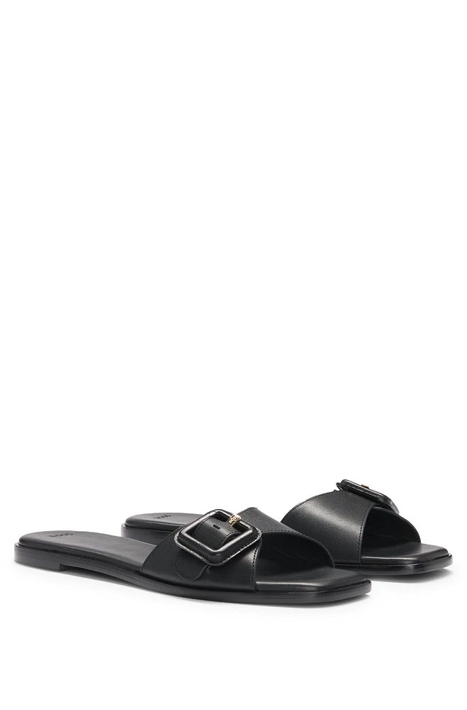 Leather slides with logo-detail buckle