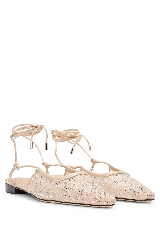 Mesh mules with rhinestone embellishments
