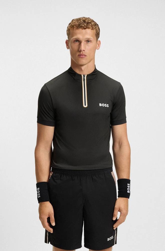 Active zip-neck T-shirt stretch-mesh jersey