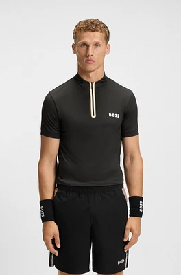 Active zip-neck T-shirt stretch-mesh jersey