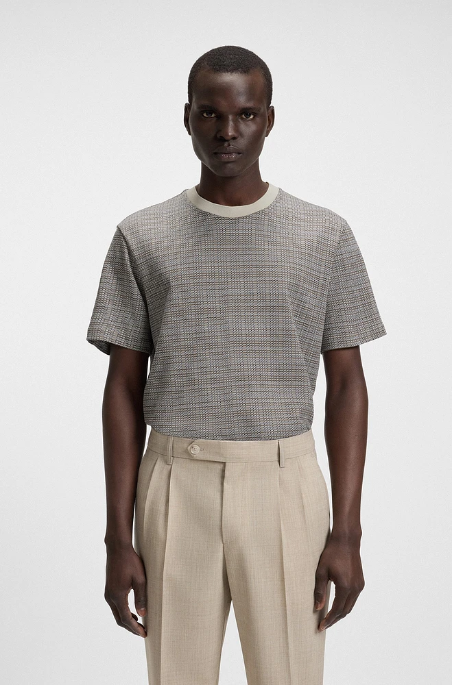 Mercerized-cotton T-shirt with grid pattern