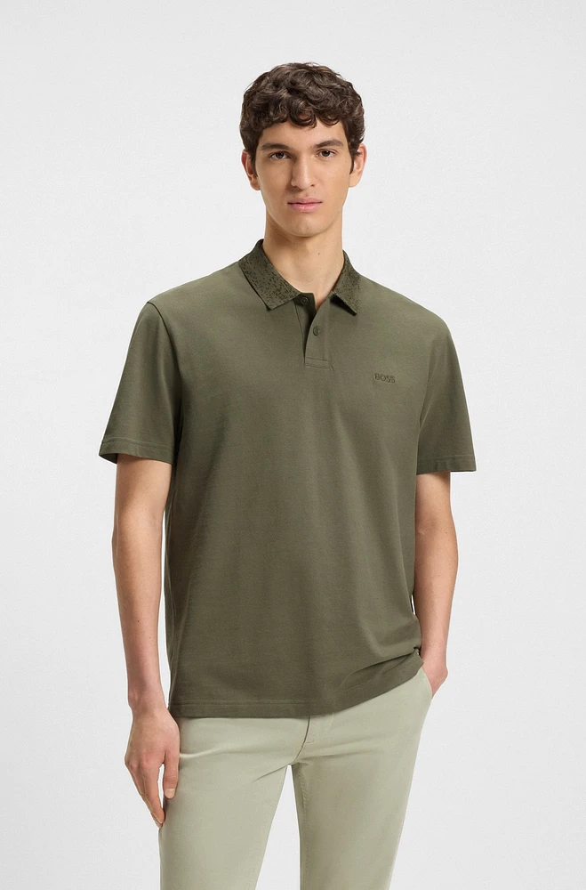 Cotton-piqué polo shirt with patterned collar