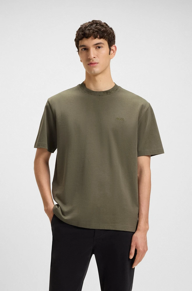 Cotton-jersey T-shirt with patterned collar