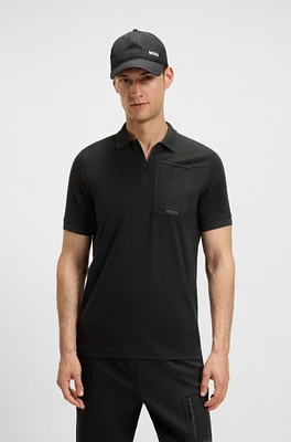 Zip-neck polo shirt moisture-wicking stretch cotton