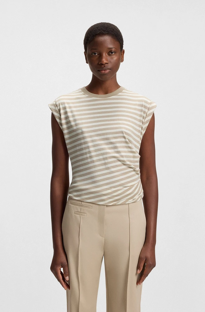 Striped top cotton jersey with gathered waist