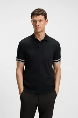 Slim-fit polo shirt cotton with striped collar