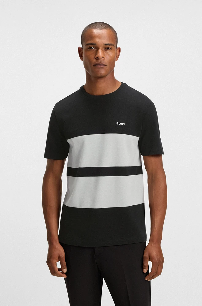 Cotton piqué T-shirt with sleeve stripes