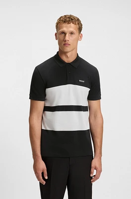 Cotton-piqué polo shirt with block stripes