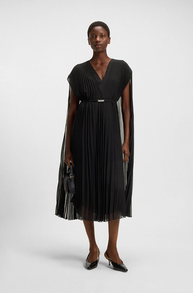 Belted dress crinkle chiffon with overlay