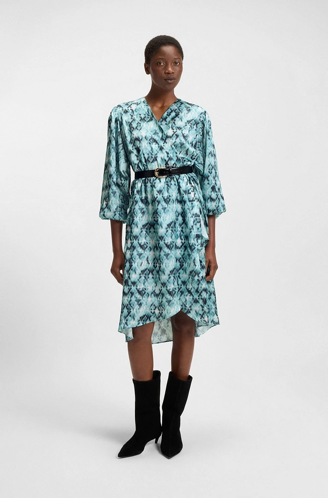 Printed dress hammered satin