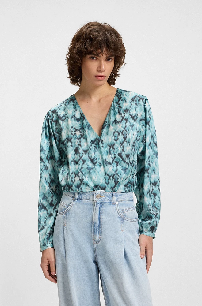 Regular-fit blouse printed hammered satin