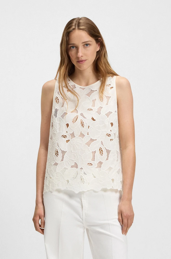 Sleeveless blouse with broderie anglaise