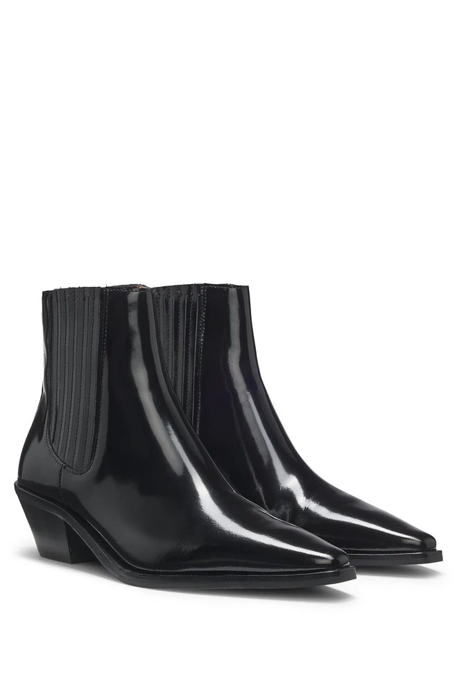 Cuban-heel ankle boots polished leather